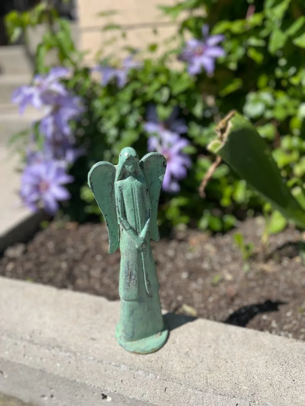 Vintage Angel Statue | Rustic Green Garden Decor - Picture 3 of 3
